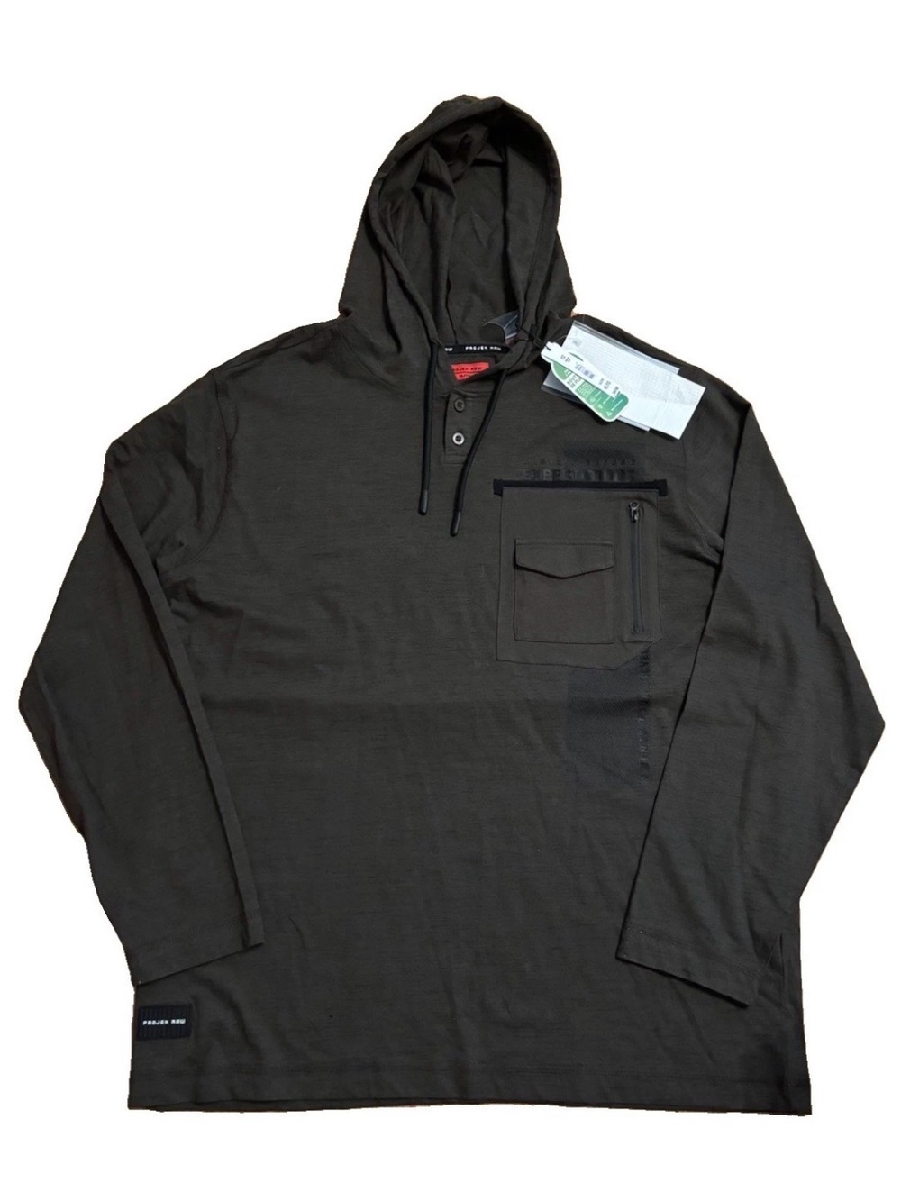 Projek Raw Men's Hooded Long Sleeve Pocket Shirt - Olive - XL